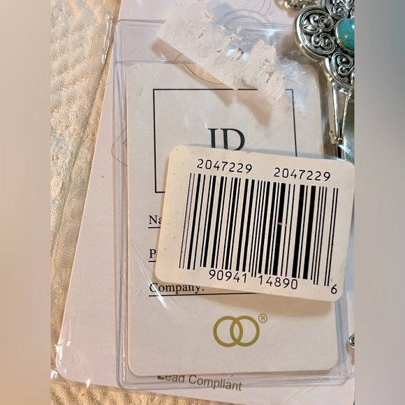 ID Tag Glasses Holder NWT Silver Tone Mosaic Turquoise 30” Chain Boho - Picture 7 of 10